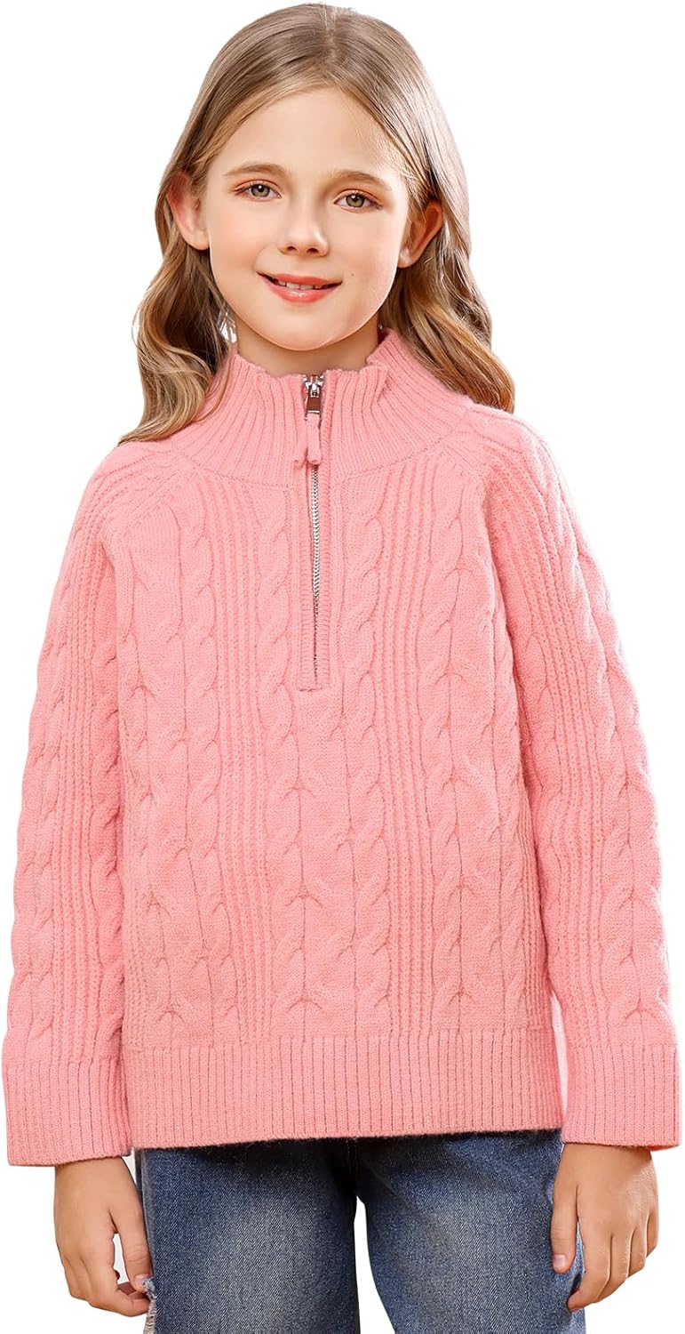 Girls Sweaters Thick Warm Girls Pullover Sweater Long Sleeve Stand Collar Knitted Sweater with Half Zipper 5-15 Years