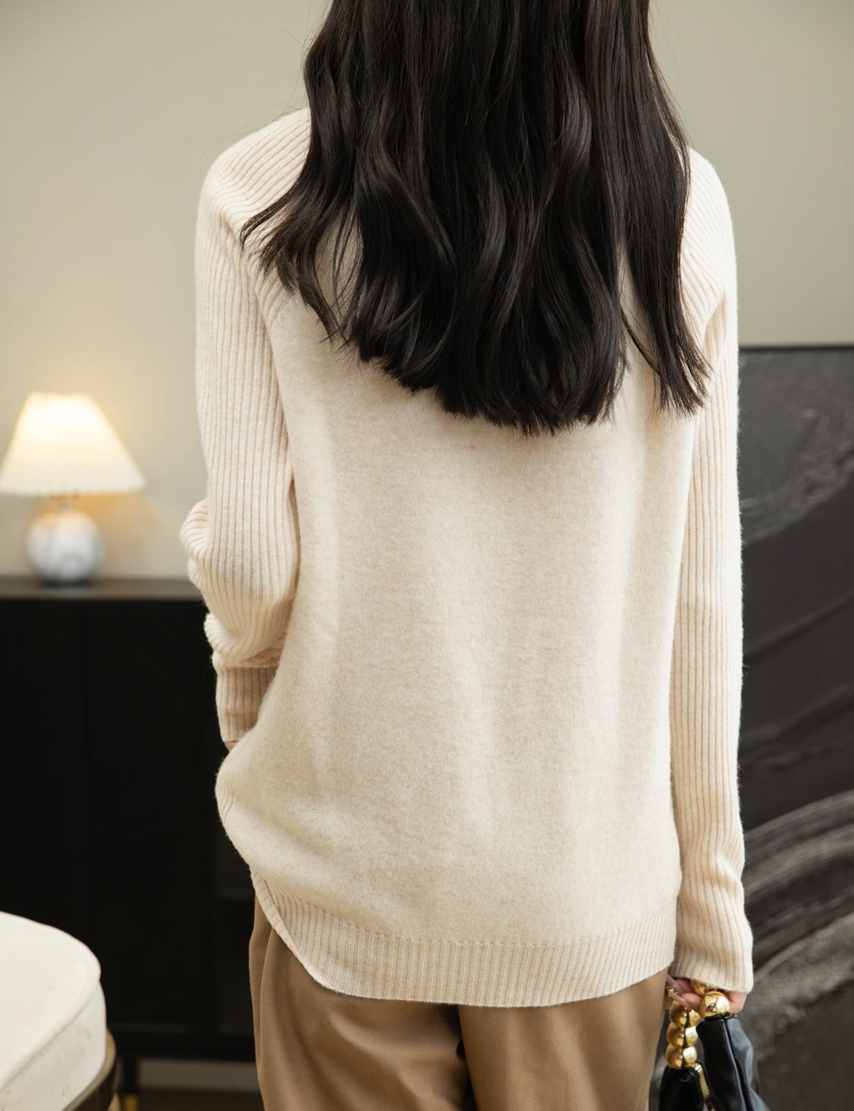 Chanyarn 100% Lain Merino Pulls Femmes Tricot Manche Longues col Haut Vintage Pullover Basique pour Automne Hiver