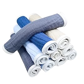 Synrroe Burp Cloths Large, Muslin Burp Cloths for Baby Girls and Boys, Pack of 10 Extra Absorbent and Soft Muslin, 6 Layers 20 by 10 Inches 100% Cotton (Mix 10 Pack)