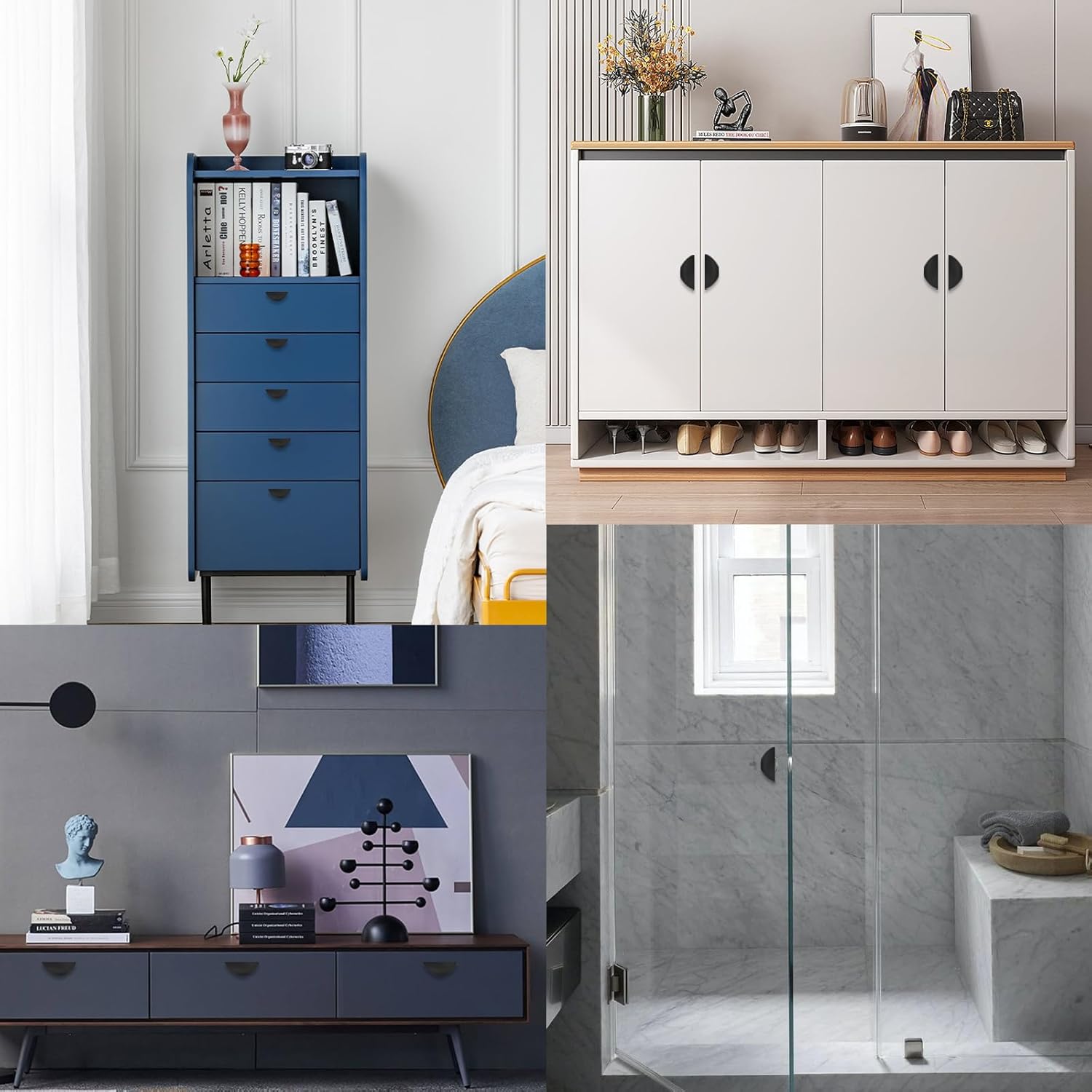 10 Pcs Self-Adhesive Pull Handles, Auxiliary Plastic Punch-Free Stick on Pull, Strong Instant No Drilling Cabinet Knobs, Half Moon Self-Stick Push Pull for Drawer Window Door Wardrobe (White)