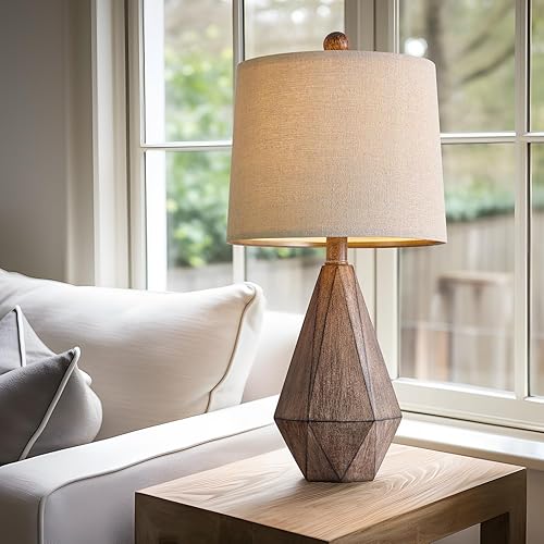 Miniatura 3 de PoKat - Juego de 2 lámparas de mesa retro de 20.25 pulgadas para sala de estar y dormitorio, lámparas de mesita de noche de lino rústico para niños,