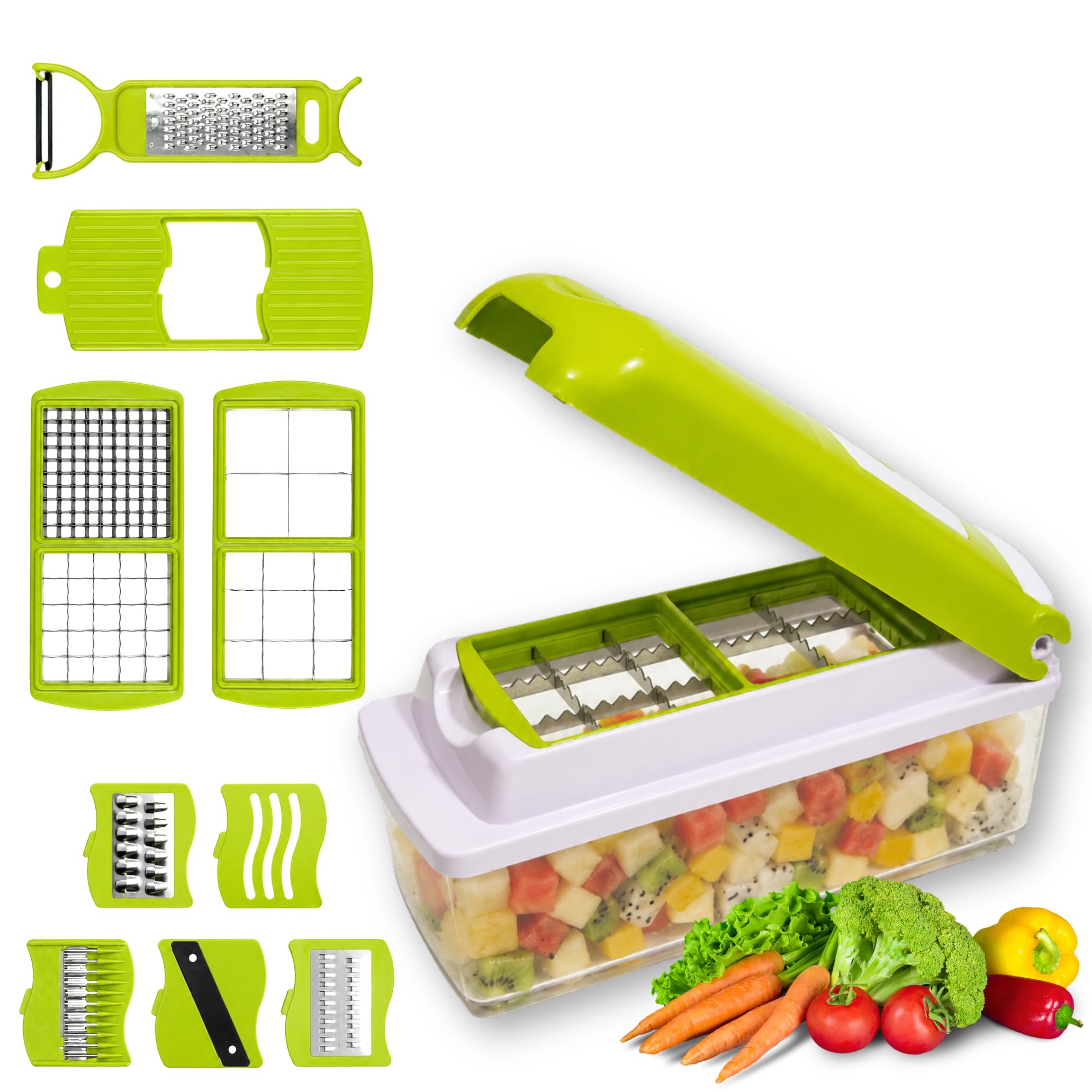 Vegetable Cutter 12-in-1 with Container, Multi-Purpose Kitchen Chopper, Onion Chopper, Vegetable Slicer, Dicer, Grater & Peeler for Everyday Cooking-image-30