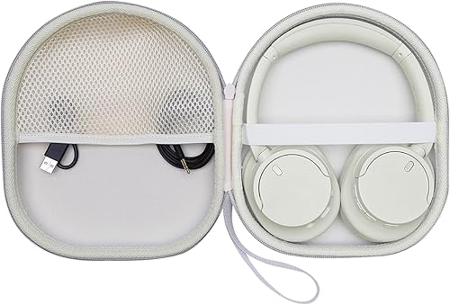 Funda rígida compatible con auriculares Sony WH-CH720N, WH-CH520, ULT WEAR con cancelación de ruido, bolsa de almacenamiento de viaje color crema