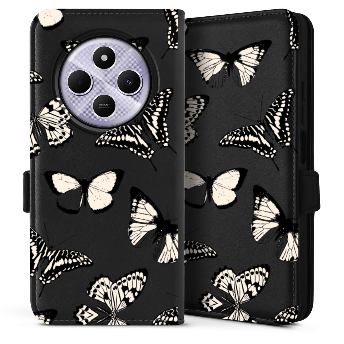 Etui Compatible avec Xiaomi Redmi 14C Etui Folio Etui magnetique Papillon l'art du minimalisme Transparent