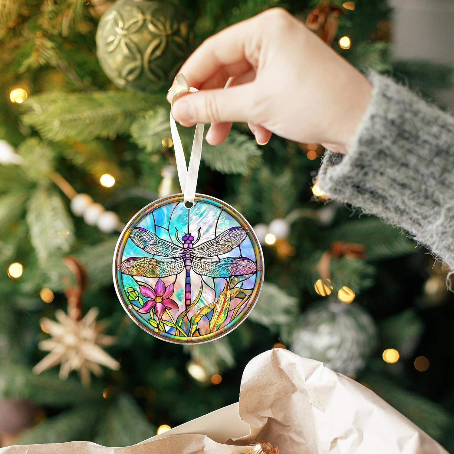 Décoration Libellule En Acrylique Colorée - Ornement à Suspendre 10x8 Cm - Pour Fenêtre, Sapin De Noël, Porche
