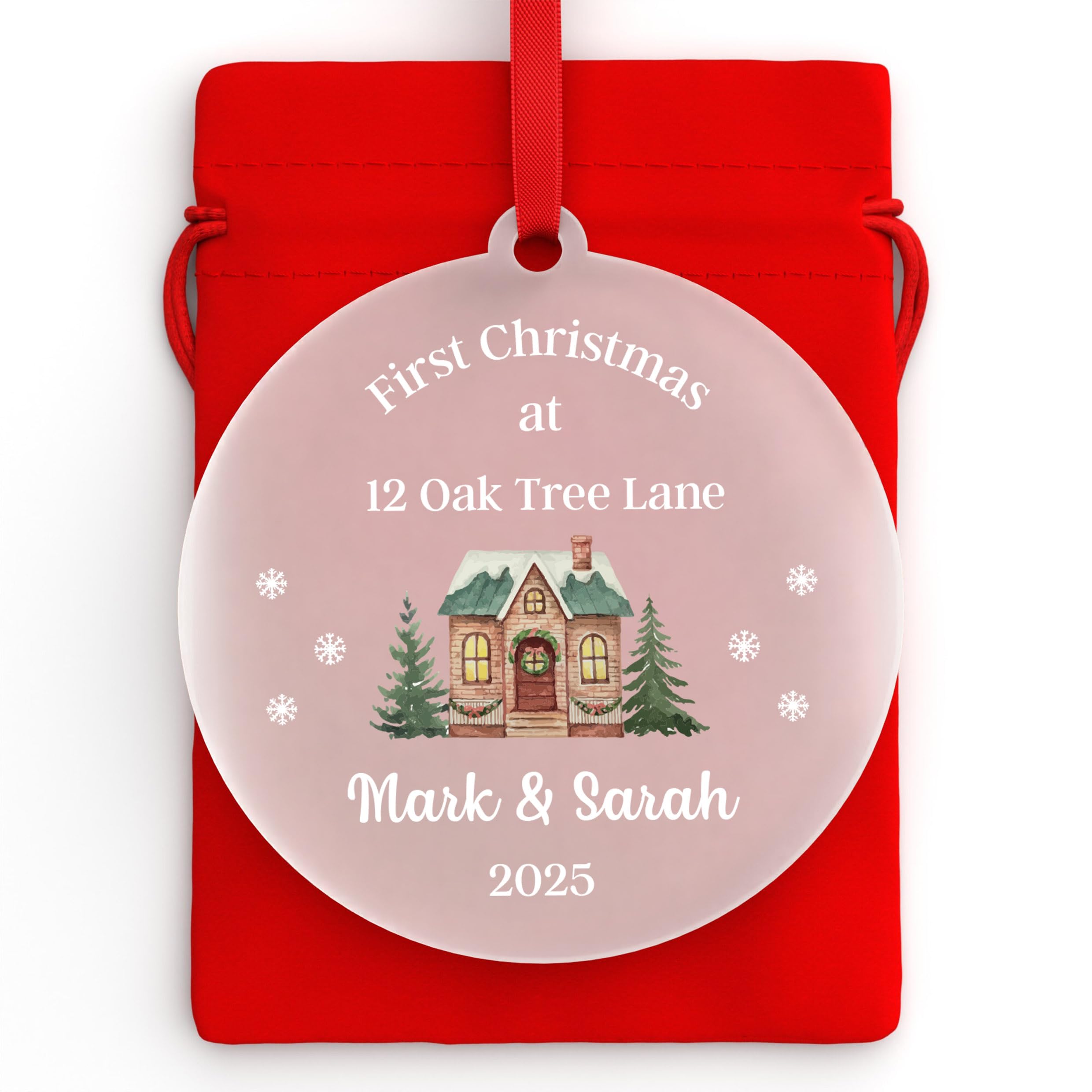 Beecreative First Christmas In Your New Home 2025-1st Xmas New Home Christmas Bauble Ornament Decoration - With Red Bag