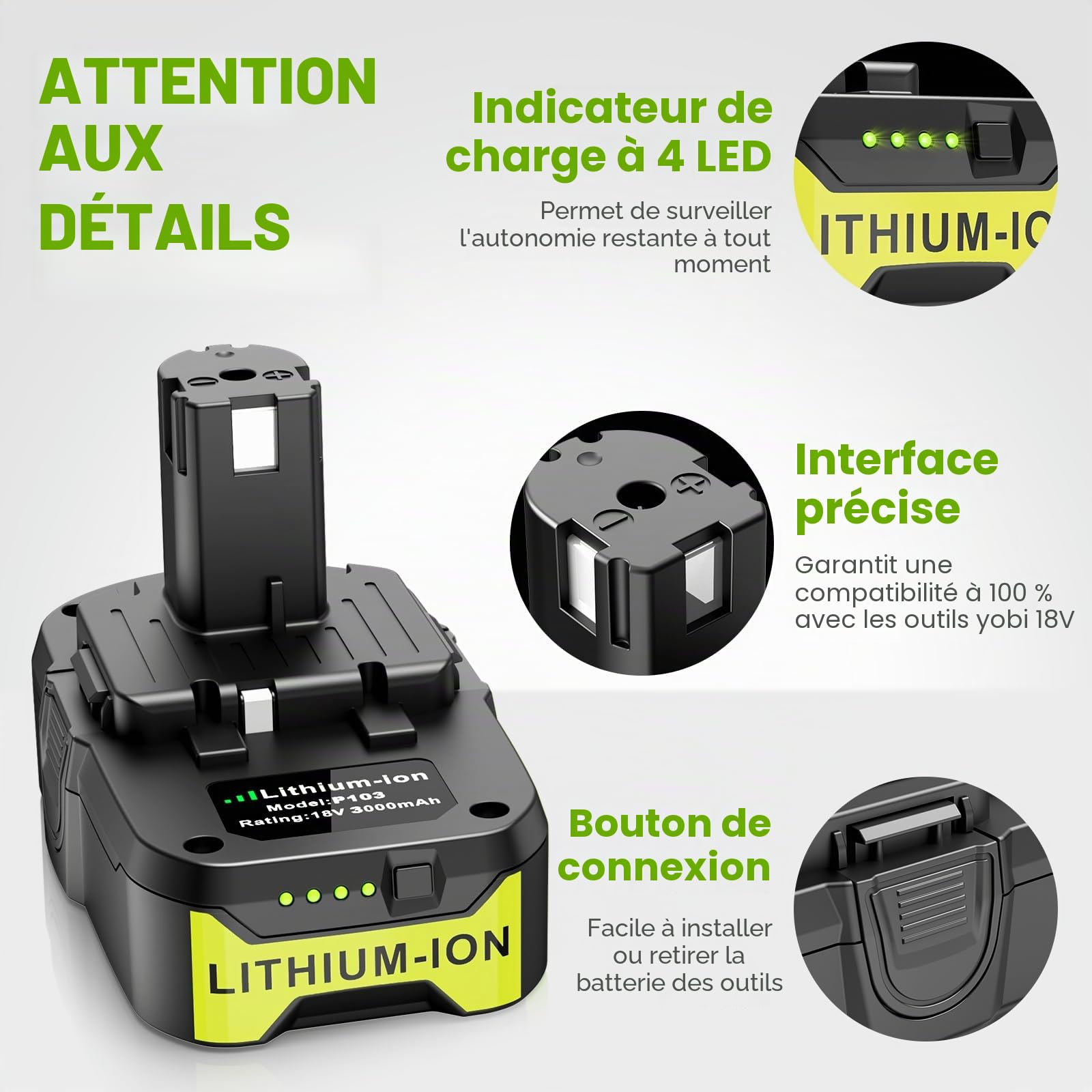 LabTEC P103 Batterie de Rechange 18V 3Ah pour Ryobi BPL1815 P102 P104 P105 P106 avec P117 Chargeur de Port USB Remplacement pour RYOBI 12V-18V One Plus Series, Kit Chargeur USB pour Ryobi P107