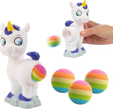 Hog Wild White Unicorn Ball Popper Toy - Holiday Stocking Stuffer Includes 4 Soft Foam Balls - Squeeze to Pop Air Powered Balls Up to 20 Feet - for Indoor/Outdoor Play - Gift for Kids, Girls, Boys