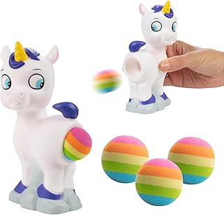 Hog Wild Pooping Unicorn Ball Popper Toy - Includes 4 Soft Foam Balls - Squeeze to Pop Air Powered Balls Upto 20 Feet - Launcher Safe for Indoor/Outdoor Play - Gift for Kids, Girls, Boys Ages 5+
