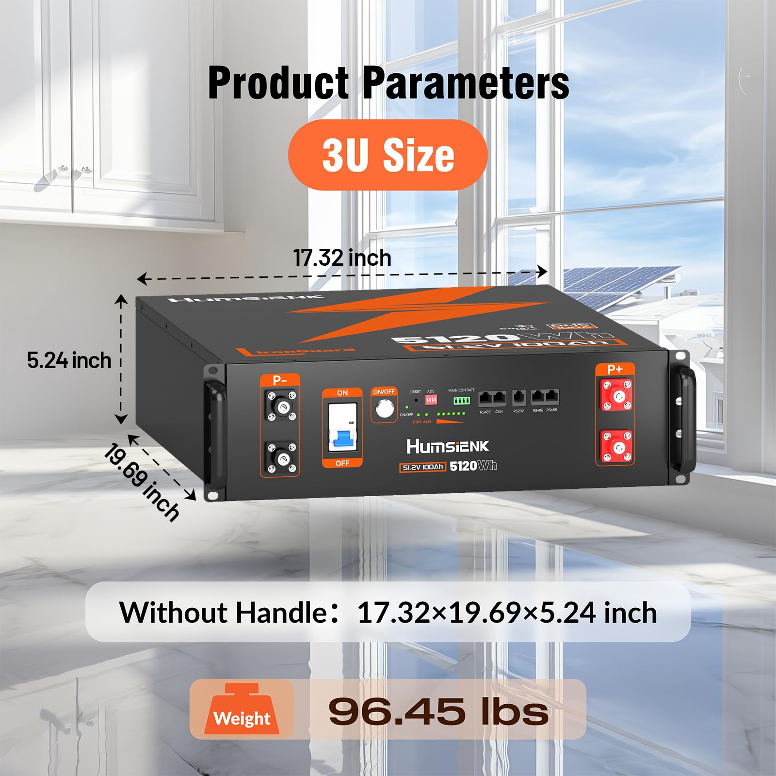 Batteria 48V 100Ah LiFePO4 per Impianto Fotovoltaico 5kW Completo, 2 Packs | HumsiENK Accumulo 10kW con BMS 100A e Bluetooth, Rack 3U 51.2V 5120Wh per Sistema Solare