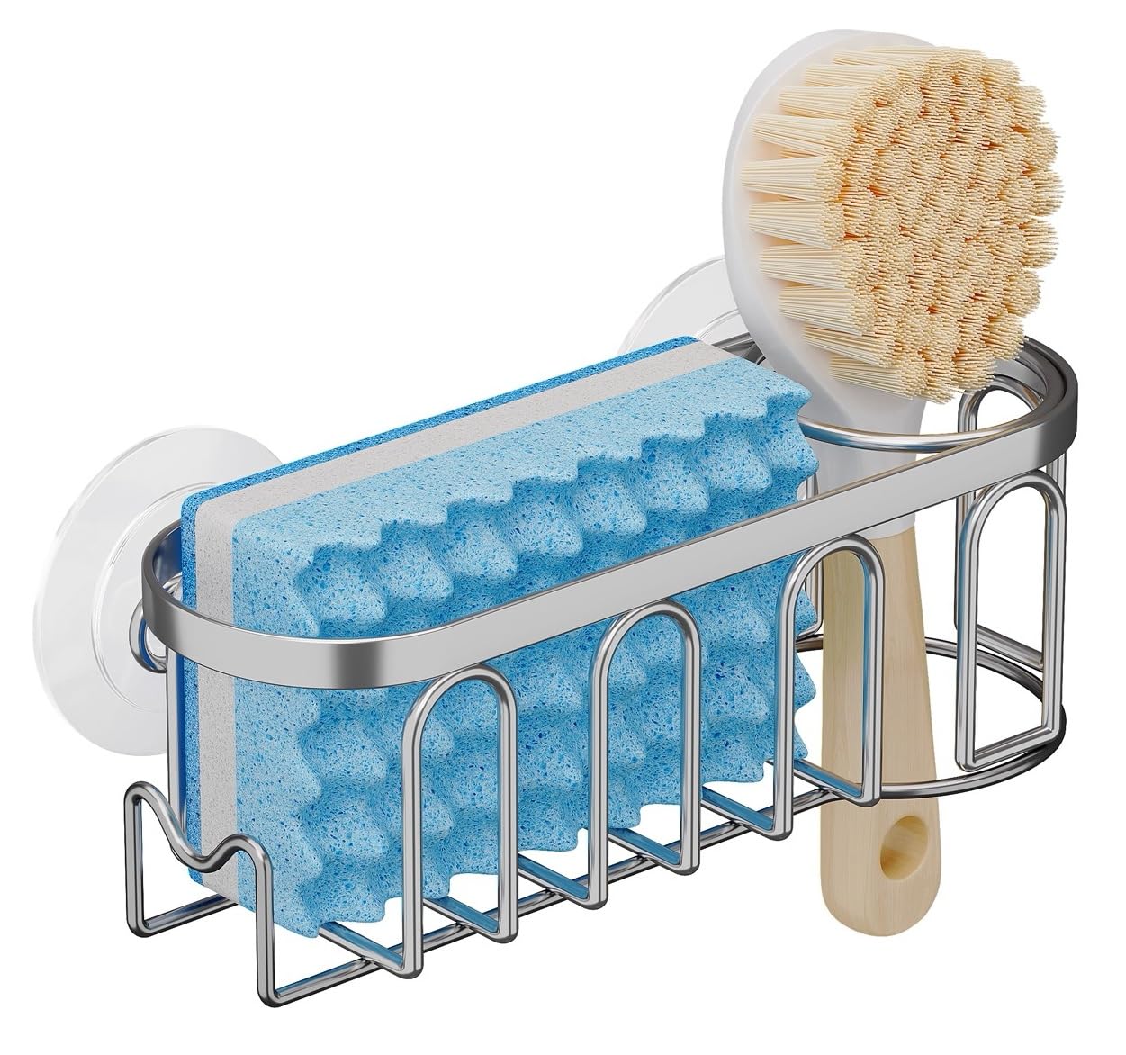 Sink Caddy Sponge Holder for Kitchen Sink 2 Suspension Options Suction Cups and Adhesive Hook SUS304 Stainless Steel
