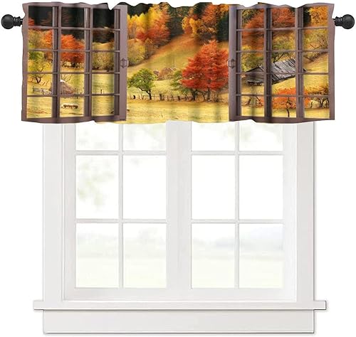 Miniatura 20 de Cortinas de cenefa de bosque gótico, cenefa de cortinas de bosque misterioso con niebla para cocina, dormitorio, sala de estar, 54 x 18 pulgadas