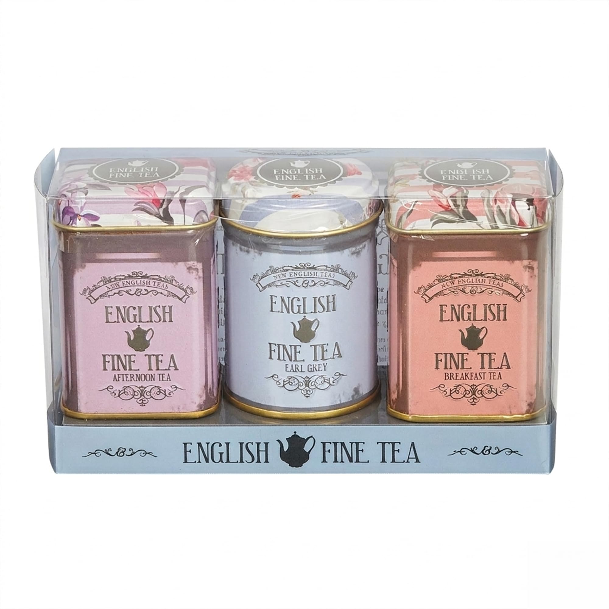 New English Teas Vintage Floral Collection 3x Mini Tin Gift Set - English Breakfast, English Afternoon & Earl Grey Loose Tea