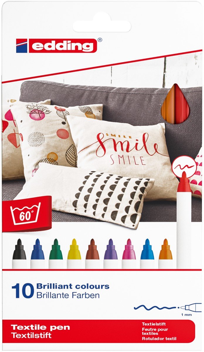 4600 textile pen - set of 10 colours (basic) - round nib 1 mm - permanent fabric pens for drawing on textiles, wash-resistant up to 60 °C - fabric pen