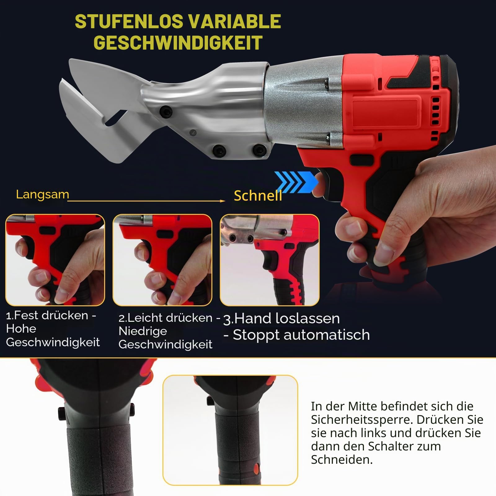 Akku-Elektroschere für Milwaukee 18V Akku, 300N.m Bürstenlose Blechschere, Max 2mm Scherenstärke für Blech, Teppich, Leder, Metall
