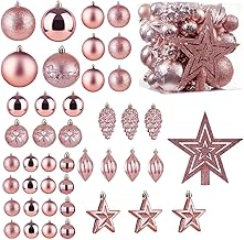 Christmas Ball Baubles Decoration Tree Ornaments including Balls Stars and a Tree topper Shatterproof Xmas Hanging 43 Pieces Set Home Office Outdoor indoor (Baby Pink)