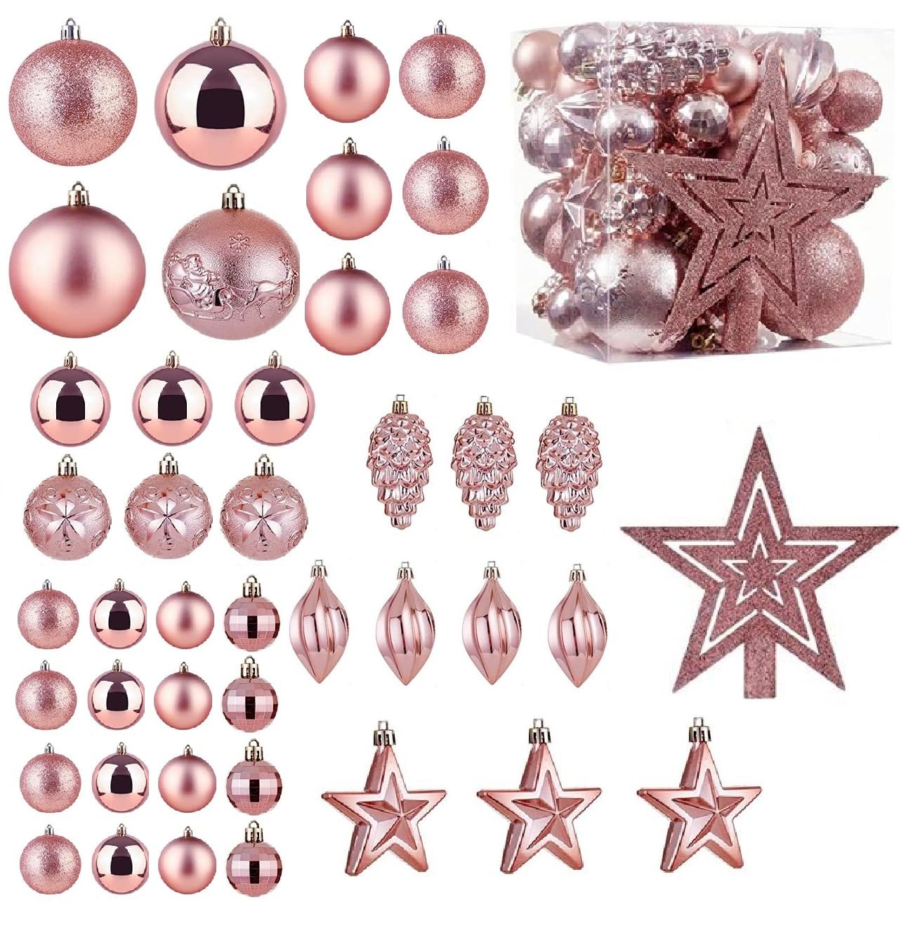 Premzo (Baby ) Xmas Tree Decorative Bauble Set Shatterproof Balls Star Ornaments Christmas Gift Pink