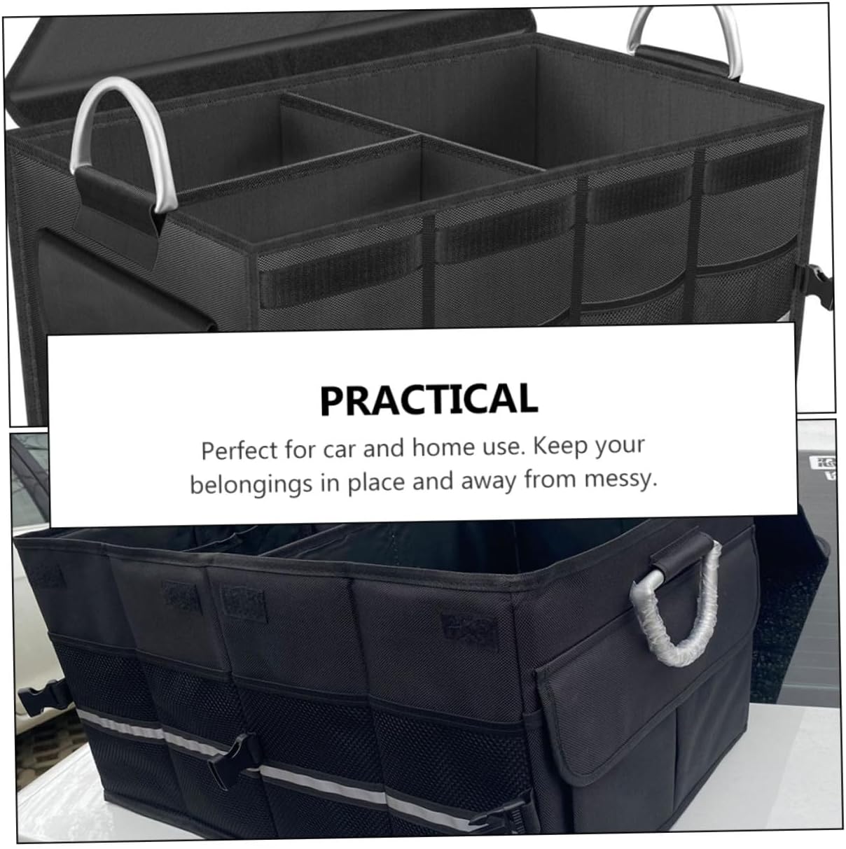 Car Foldable Trunk Organizer Storage Box Collapsible Car Storage Holder with Multi Compartments for Suv Truck Cargo for Travel and Daily Use
