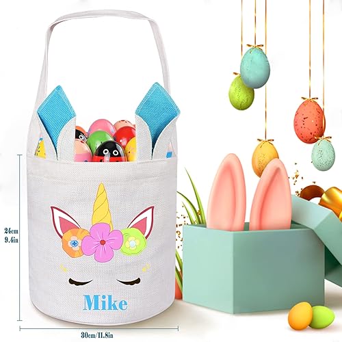 Miniatura 3 de Jocidea - Cesta de Pascua personalizada, 1 paquete de cesta de Pascua personalizada para niños y niñas, cestas de Pascua personalizadas para niños,