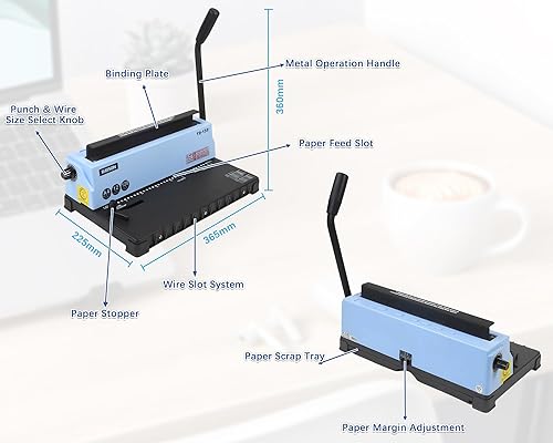 Miniatura 7 de Rayson TD-132 Máquina de encuadernación de alambre, carpeta de bobina en espiral de 32 agujeros, paso 3:1, perfora 12 hojas, une hasta 120 hojas,