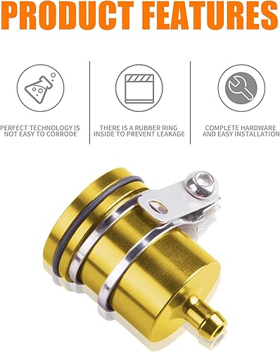 Vista 2 de Copa de aceite universal para depósito de líquido de frenos de aluminio para motocicleta, apta para Yamaha, Kawasaki, Honda, Suzuki, BMW y más Dorado