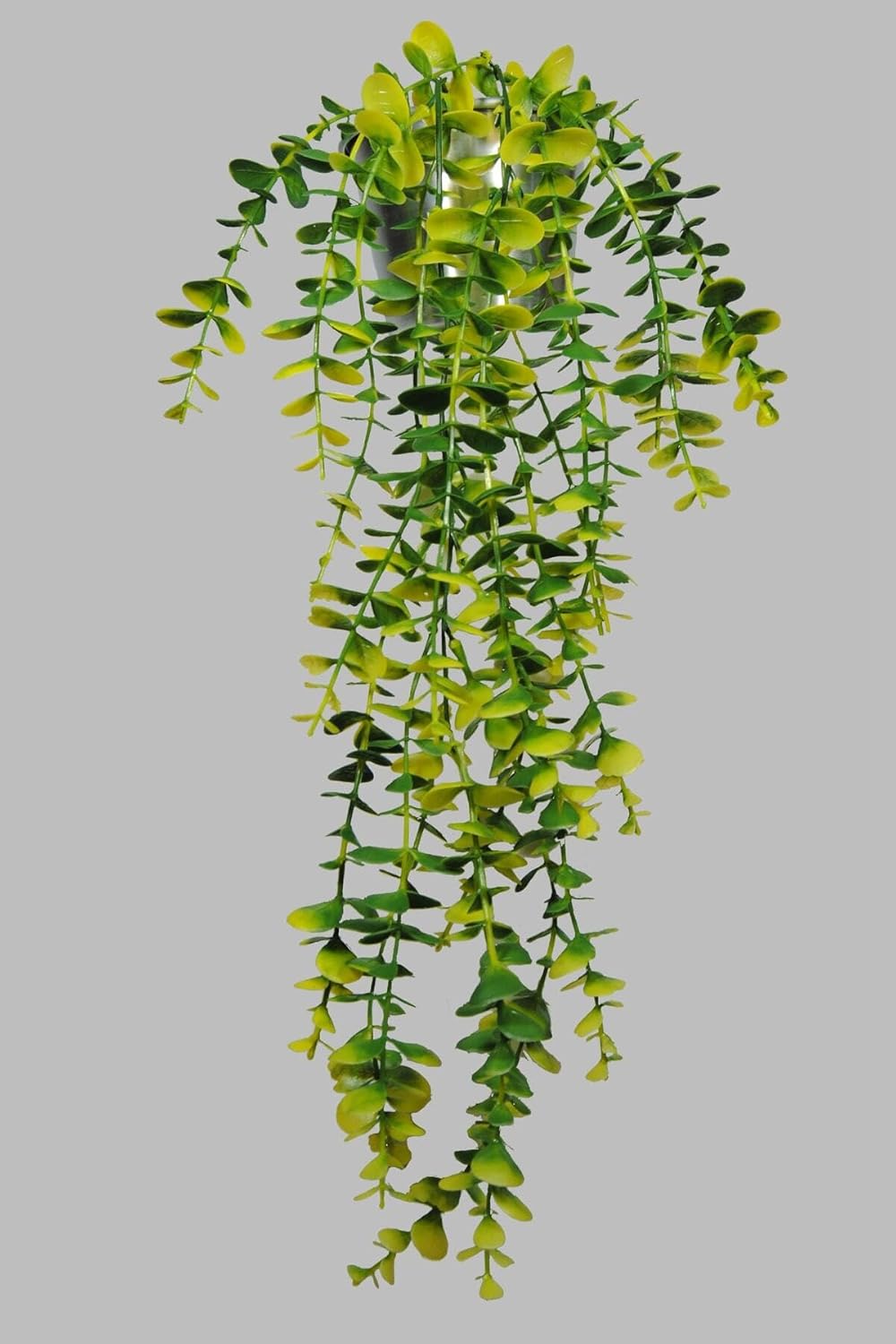 SODEF Artificial Flower Yellow-Green Eucalyptus Cascade in Metal Pot with Pebbles, Faux Hanging Plant for Home Decor, One Size
