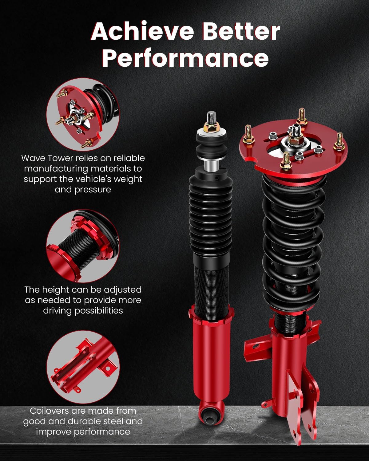 cciyu Coilover Suspension Shock Absorbers Height Adjustable Coilovers Lowering Kit Fit for 2005-2014 for Ford for Mustang