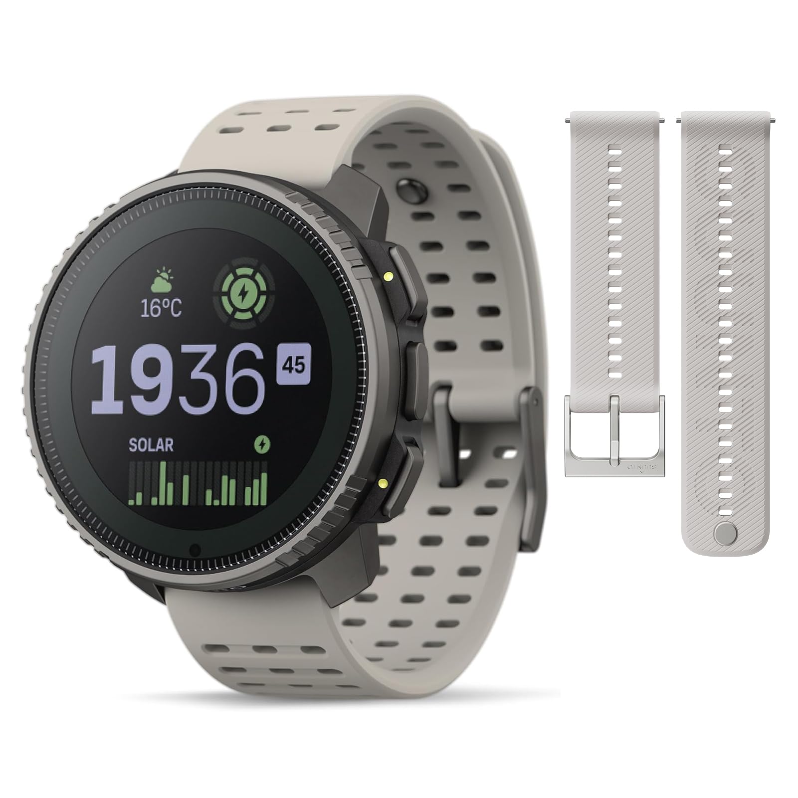 SUUNTO Vertical Adventure GPS Watch w/Offline Maps Titanium Solar Sand &amp; SUUNTO 22 ATH6 Silicone Strap Powder Gray S+M