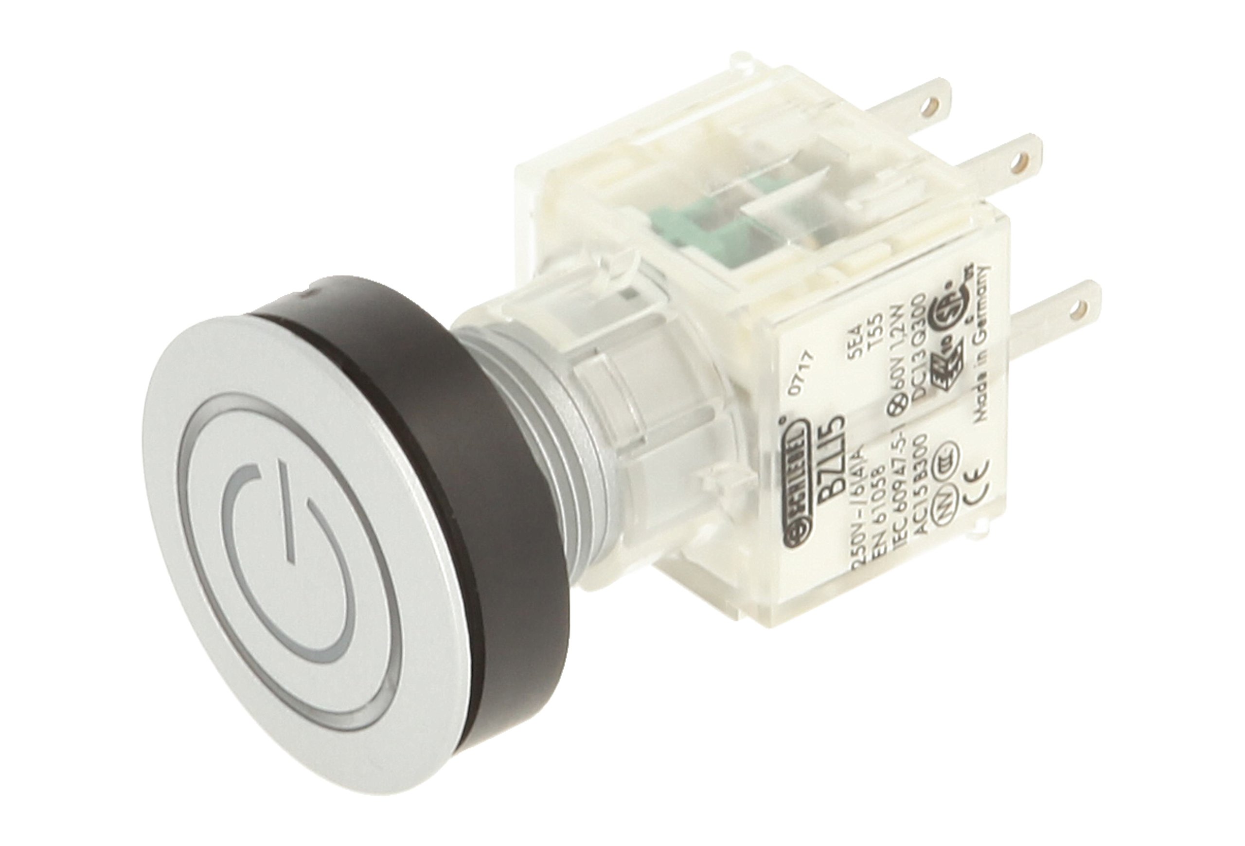 Club 23.000.859 Wall Shower Ring LED Lighting Labelling Symbol on/off illuminated momentary contact 1 N/O Contact, 24 V, White/Silver