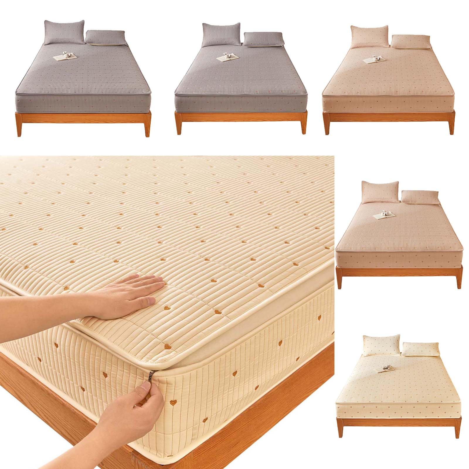Housse de Matelas Intégrale 70/80/140/160x190 Housse pour Matelas de Protection avec Fermeture Éclair Respirante Alèse Protège-Matelas Broderie Surmatelas Matelassé à Cinq Côtés (140X190+17cm,Beige B