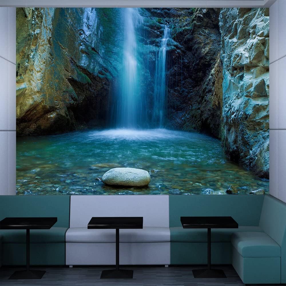 Waterfall Stream Wallpapers Wall Murals, Natural Scenery 3D Print Peel and Stick Self-Adhesive Home Wall Decal for Boys Girls Bedroom Office Living Room Poster Sticker,48" W x 36" H