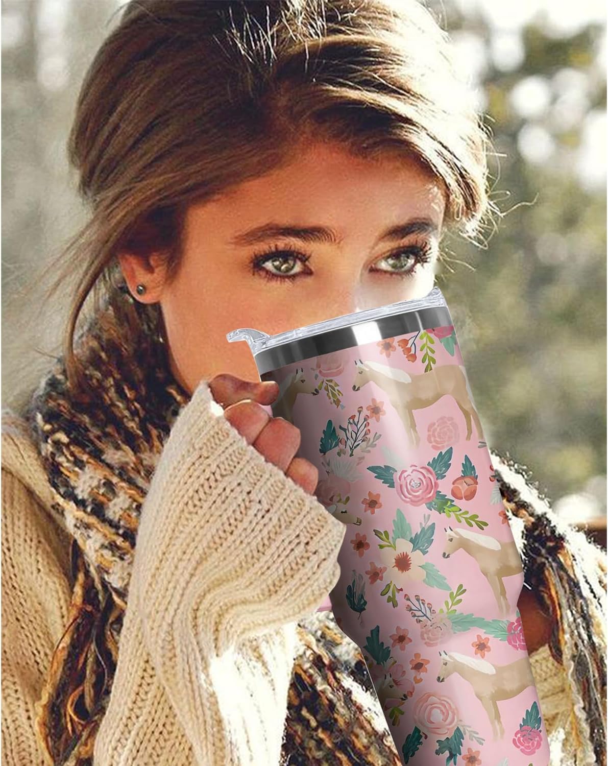 Horse Tumbler with Handle and Straw, 40 oz Stainless Steel Pink Insulated Cup with Lid and Straw,Travel Coffee Mug Water Bottle, Birthday Christmas Mothers Day Gifts for Animal Lovers Women - Image 7