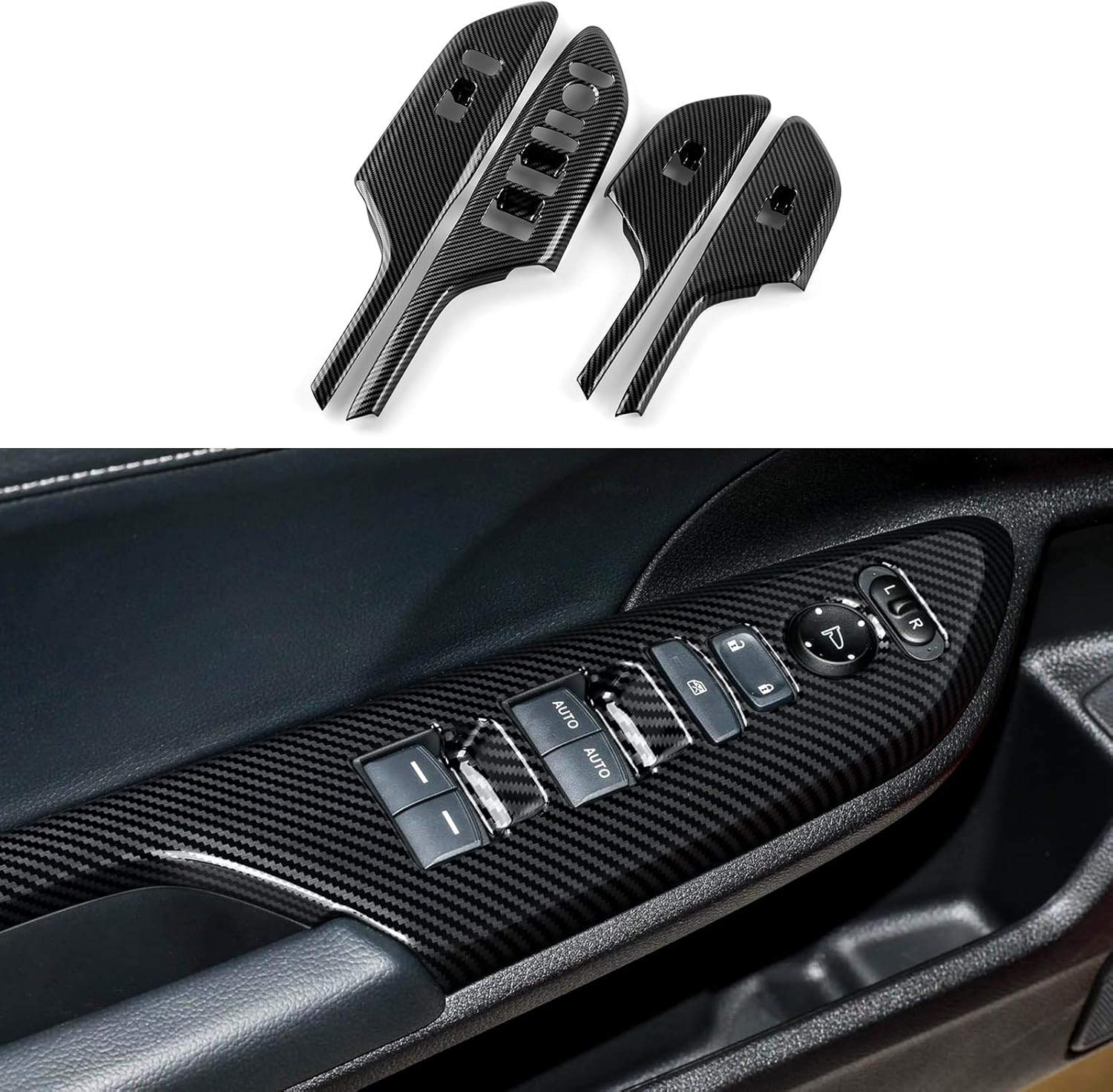 Car Window Lift Control Switch Panel Cover Decals for 2016-2021 Honda Civic 10th Gen Accessories ABS Carbon Fiber Stickers, Not for Coupe Model Window Control Switch