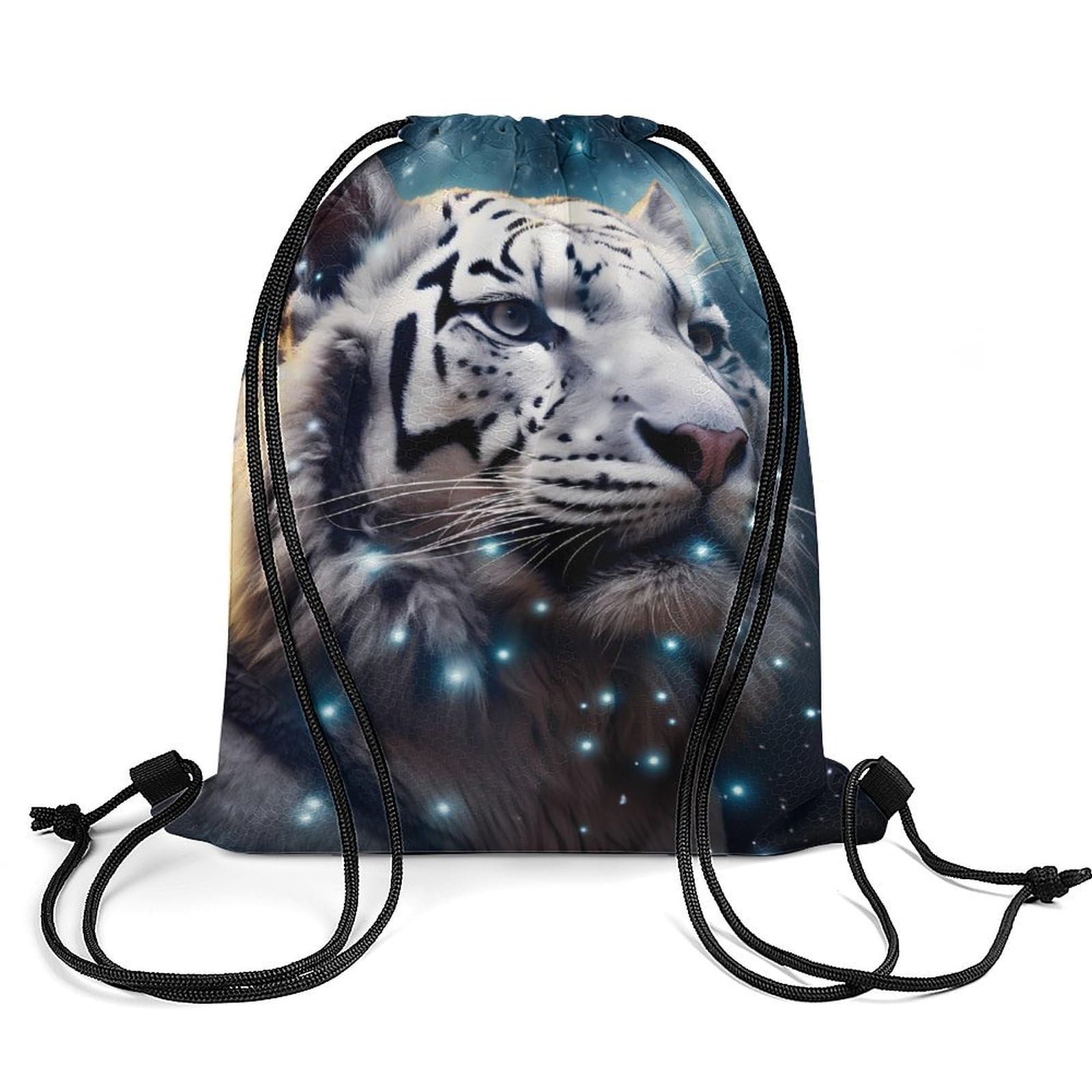 Galaxy White Tiger Drawstring Backpack Durable Sport Gym Bags Daypack for Men Women 35 * 42cm