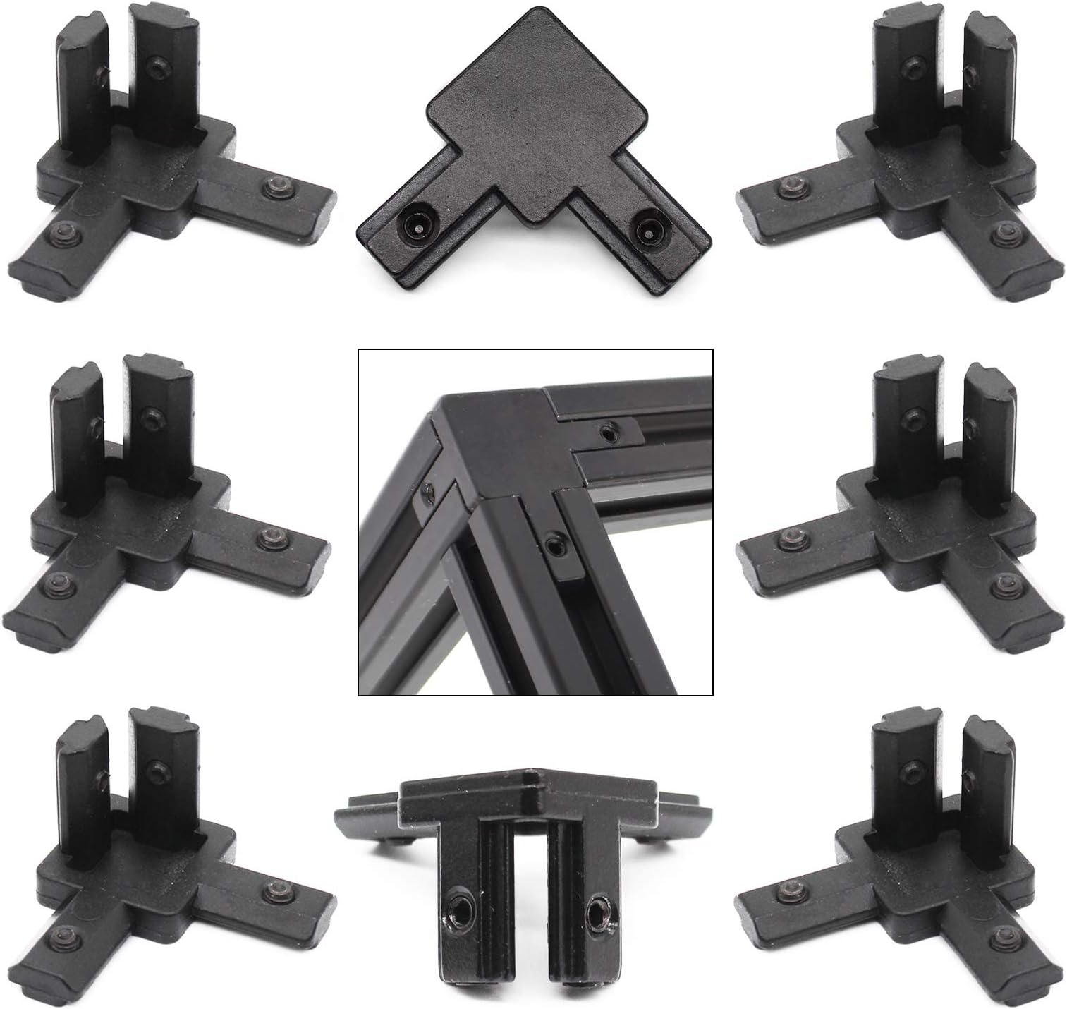 - 8Pcs 2020 Aluminum Extrusion T Slot Corner Bracket 20 Series Extruded Hardware 3 Way Tri Connector with Set Screw for 20/20 2040 T V Slot Black Aluminum Profile Frame Fitting