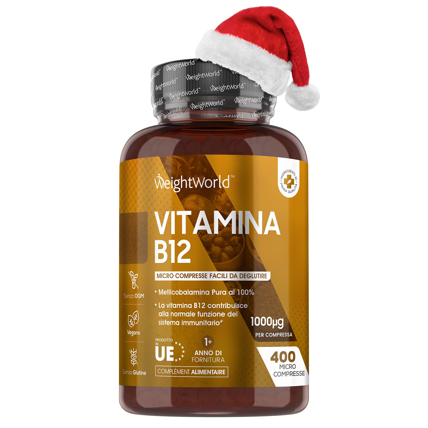 Vitamina B12 da 1000mcg - B12 Metilcobalamina ad Alto Dosaggio - 400 Compresse (+1 Anno di Scorta) - Contribuisce al Normale Metabolismo Energetico - Vitamina B12 Vegan - B12 Vitamina Senza Glutine