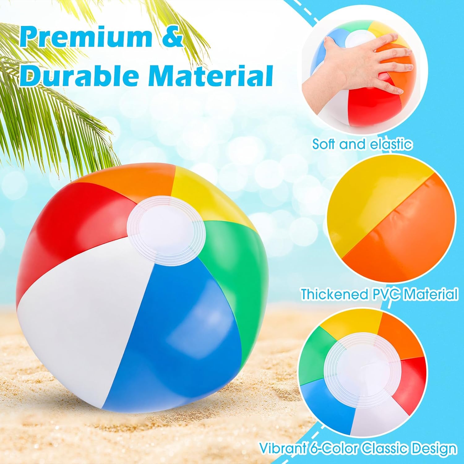 500 Pack Inflatable Beach Balls Bulk, 12 Inch Rainbow Beach Balls Blow Up Game Toys for Kids and Adults Summer Swimming Pool Birthday Party, 12 to 8 Inches from Deflated to Inflated