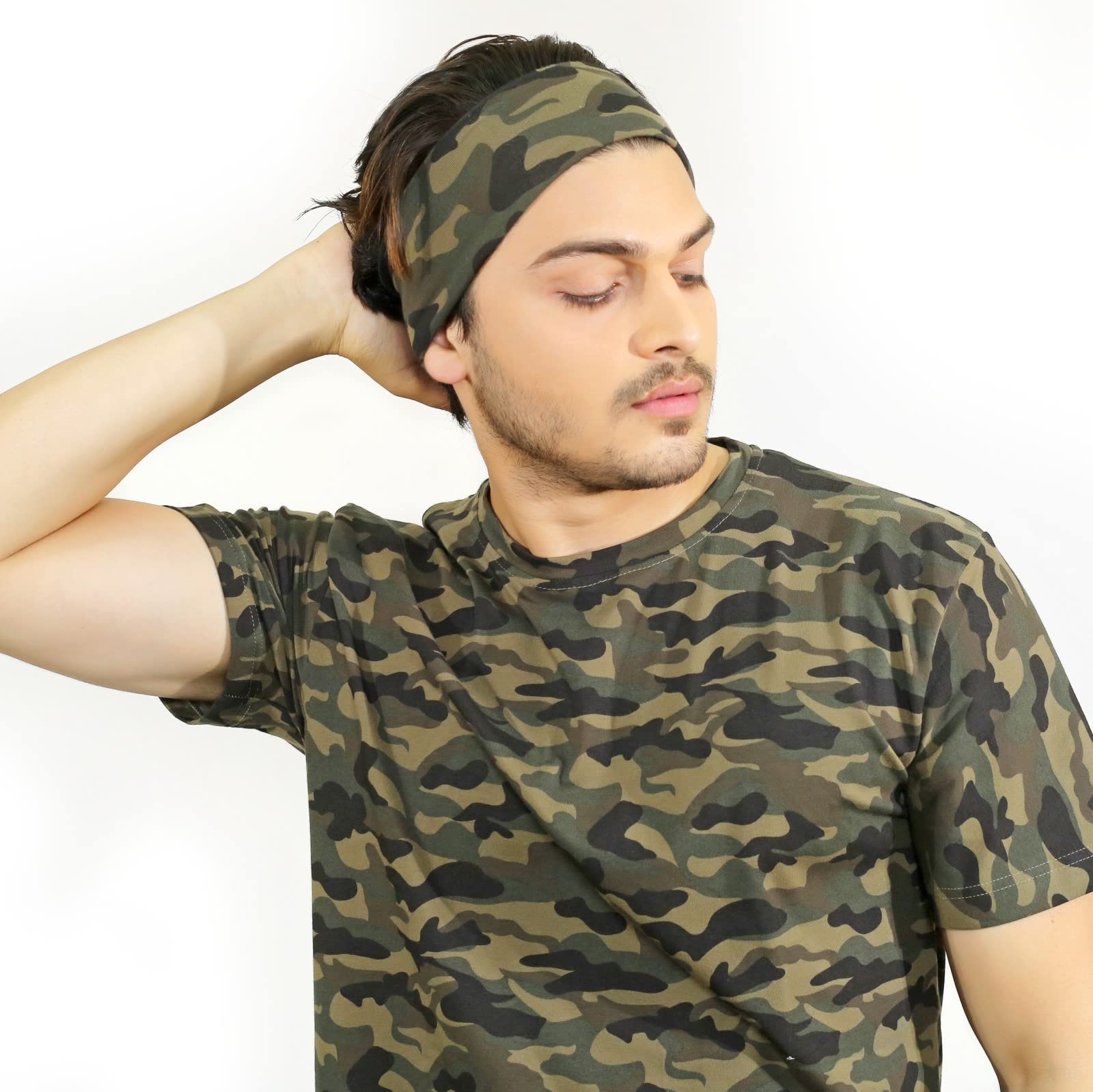 SOUL eTHICS Premium Cotton Headband Gym, Sports, Yoga, Running, Hair, Elastic Headband for Men and Women with Non-Slip Fabric, Freesize (Army Print) - Image 5 thumbnail