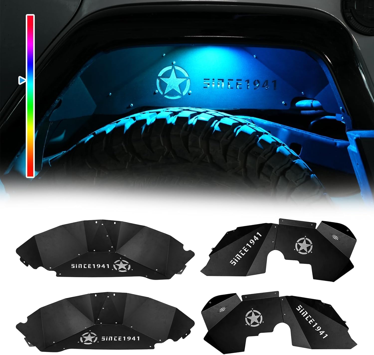 Revestimientos interiores de guardabarros delanteros y traseros compatibles con Jeep Wrangler JK JKU 2007-2018 con protección duradera ilimitada