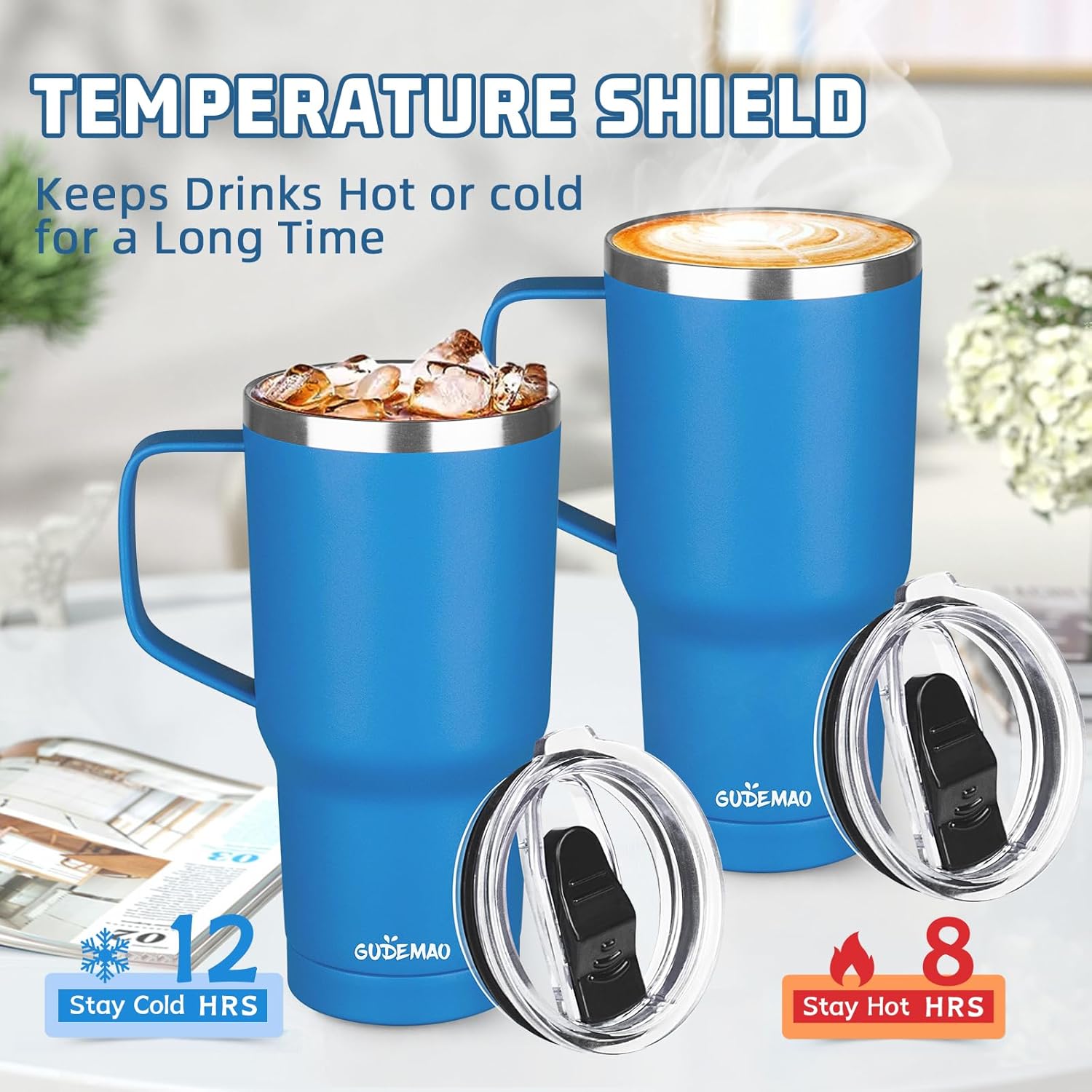 20 oz Insulated Coffee Mug with Ceramic Coating, Stainless Steel Travel Mug Tumbler with Handle Lid and Straw, Double Wall Leak-Proof Coffee Travel Mug Keeps Drink Hot and Cold (Blue) - Image 4
