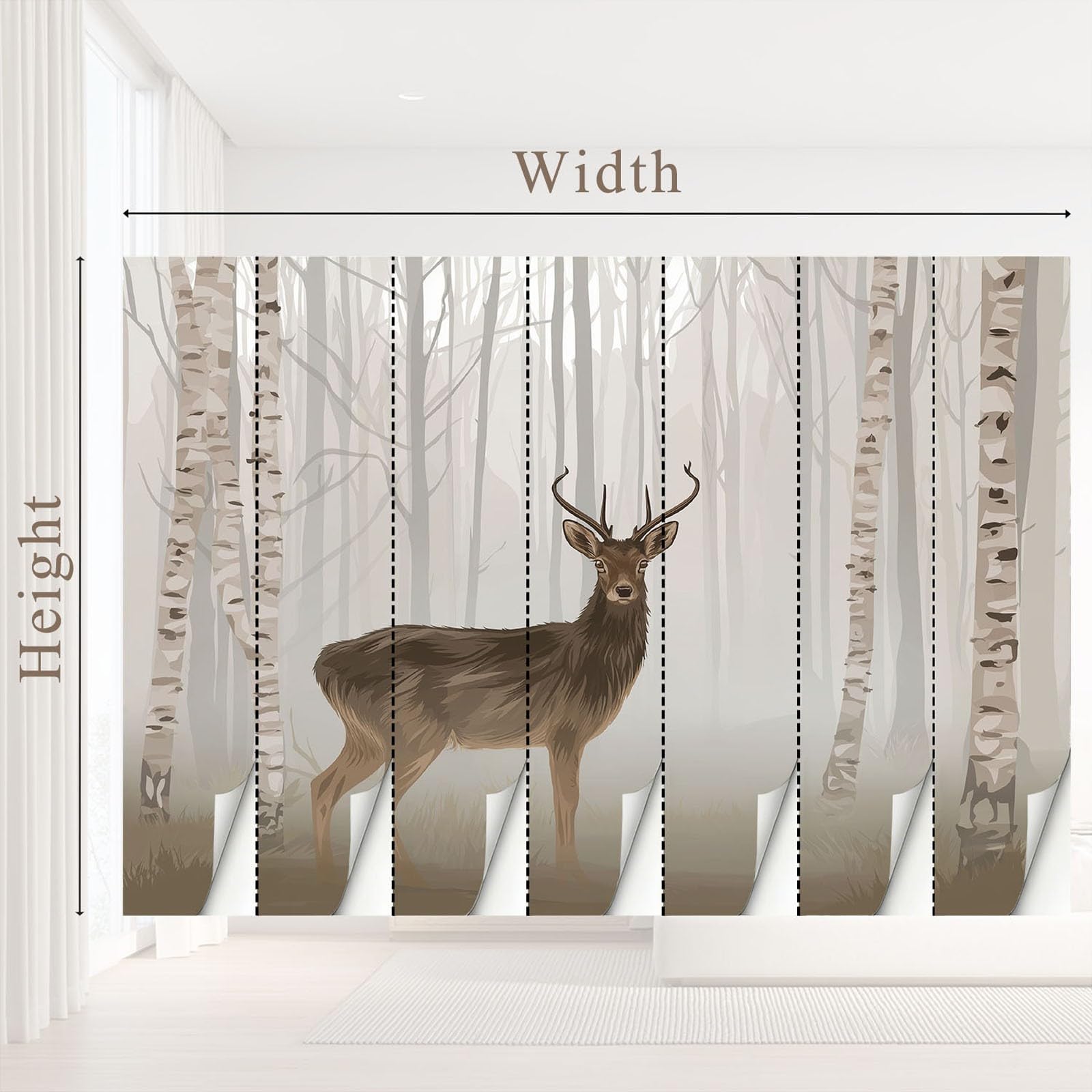Générique Tapeta z włókniny 350 x 256 cm, mgiełka jeleń brzozy fototapeta do wejścia i sypialni, dekoracja ścienna jasnobrązowa natura realistycznie kojąca