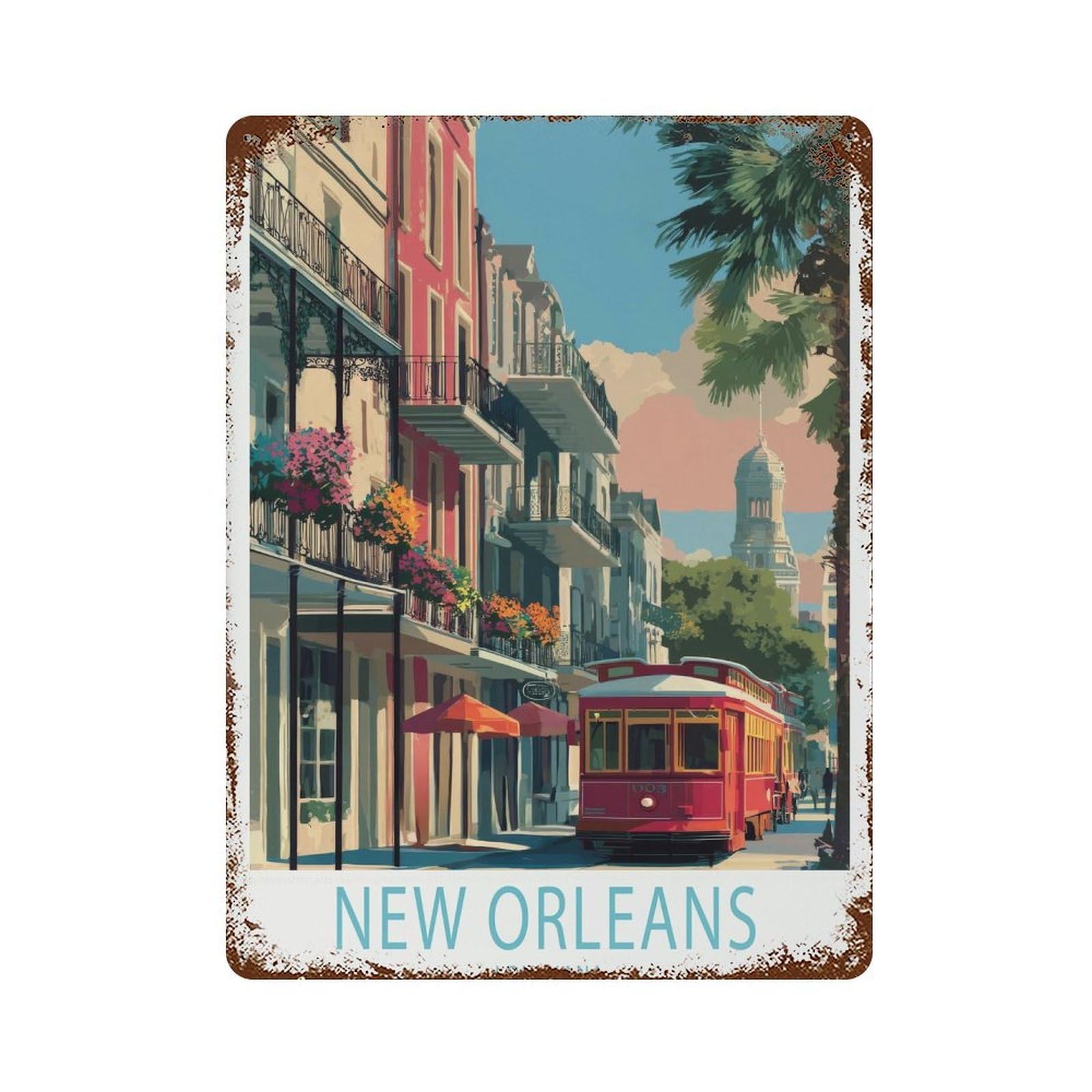 xiaoxiaoshen Louisiana Travel New Orleans Street Scene, City Wall Decor Art Metal Tin Poster Modern Home Decor Art Home Bar Shop Decorations Vintage Sign 40x30cm