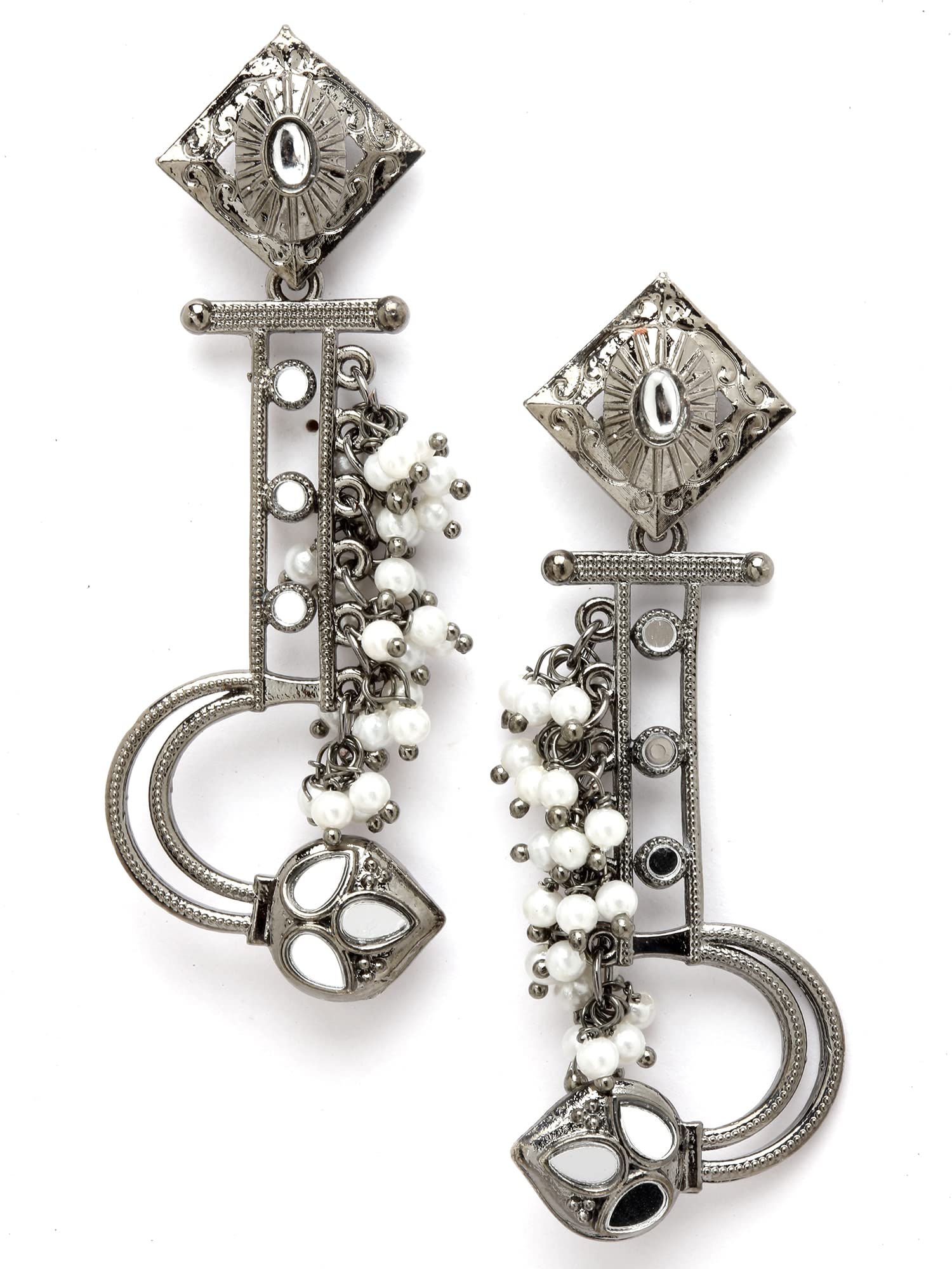 Karatcart Black Silver Plated Mirror Studded Pearl Dangler Earrings for Women (B0BRSZ2J37) Amazon Price History, Amazon Price Tracker