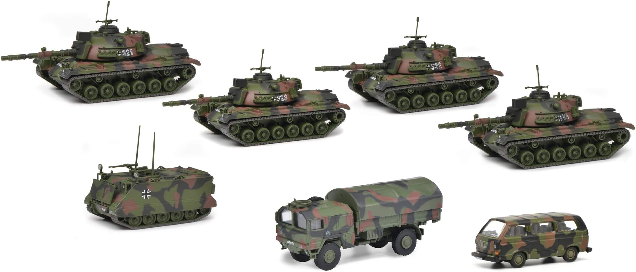 Schuco 452643300 - Set Panzerkompanie, 4x M48G, 1x M113, 1x MAN 5t GL, 1x VW Bus T3, Modellauto Set, 1:87
