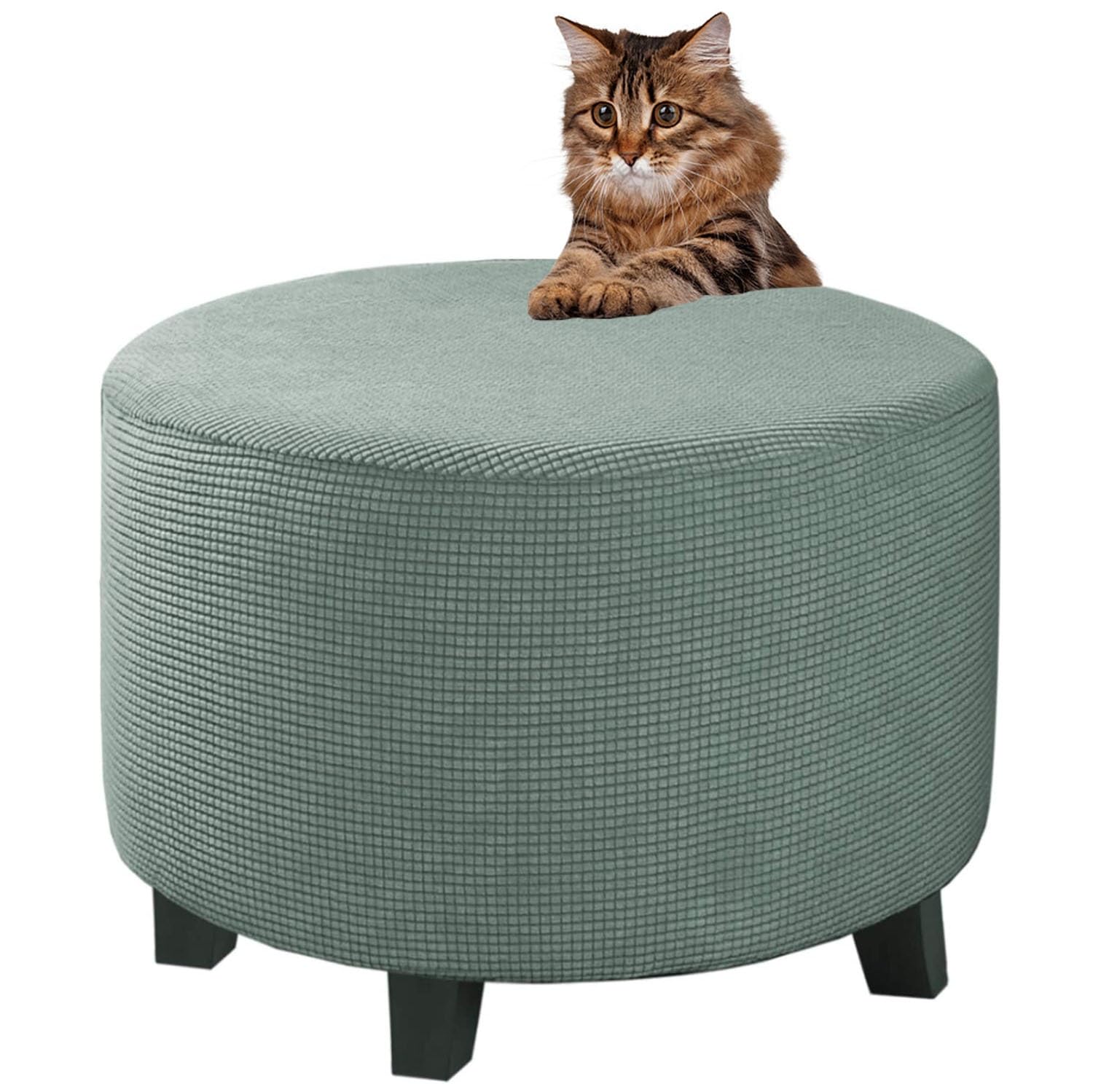 RTSFKFS Ottoman Cover Round Stretch Footstool Slipcover Storage Ottoman Cover Stool Covers Furniture Protector Cover for Footrest Ottoman Fit Dia 20" - 41"(Sage,S(50-59cm))