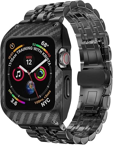Amazon.com: EloBeth Compatible with Apple Watch Band 44mm Series 6/5/4 \u0026  SE, Mens Rugged 44mm Protective Shockproof Case Band Metal Stainless Steel  Compatible for iWatch 44mm Series 4/5/6 \u0026 SE (Black/Black) :