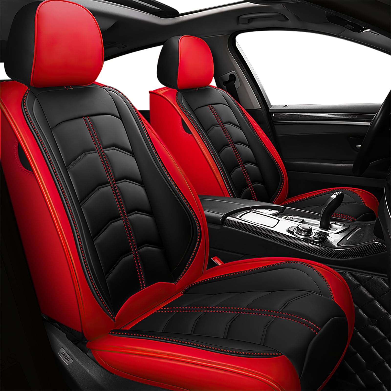 VECOZA Seat Cover for Dodge Challenger 2008-2023, Durable & Waterproof Sports Seat Cover，Premium Leather Seat Protector(2 Seats Standard, Black Red)