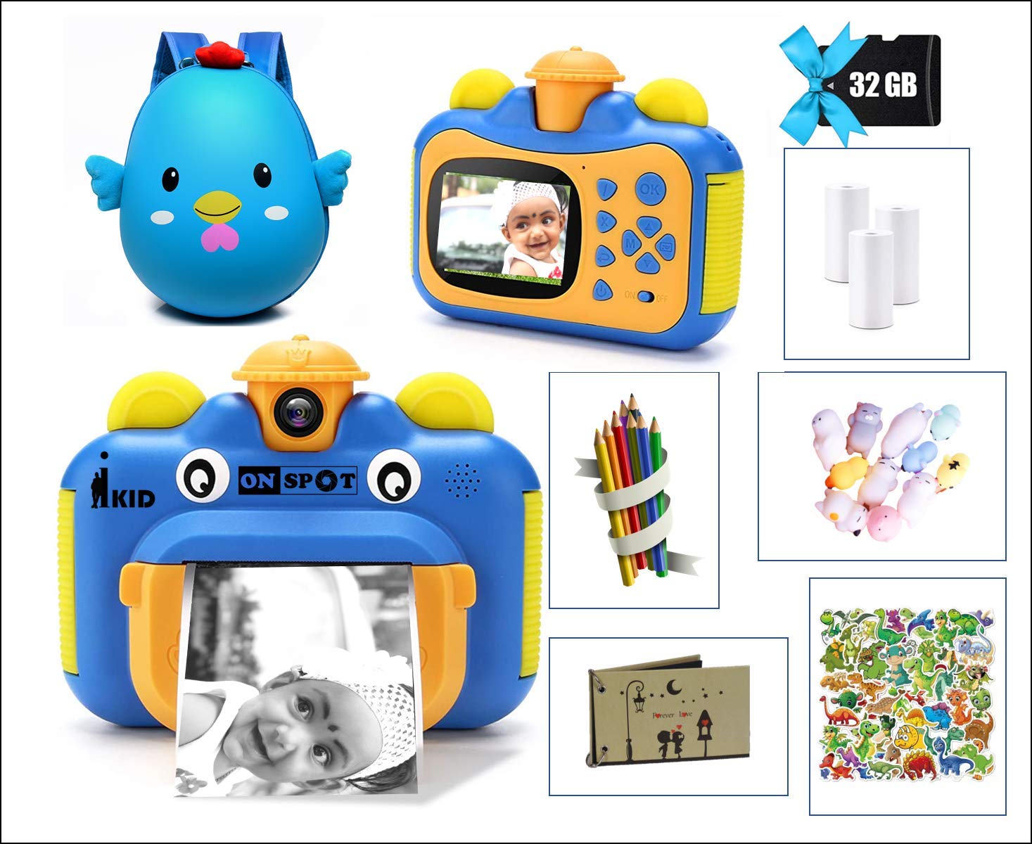 Instant Print Kids Camera | iKID ONSPOT TWIST |1080p 12MP Digital photo| Birthday Gift for Girls & Boys | Age 6 7 8 9 10 11 12 years | FREE (Other toys, Backpack, Print Papers,32GB SD) B