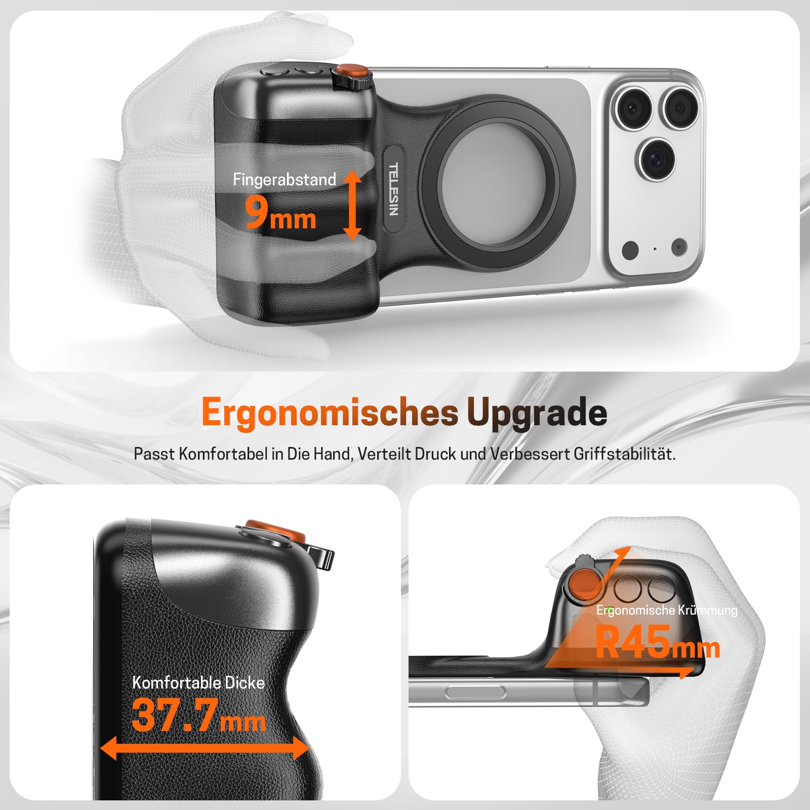 Jeebel Smartphone Handle Grip, Magnetische Handgriff mit Abnehmbarer Bluetooth-Fernbedienung & 1/4"-Gewinde für Selfies VLOG Videoaufnahme, Universelle iPhone Android Telefone Handhalterung