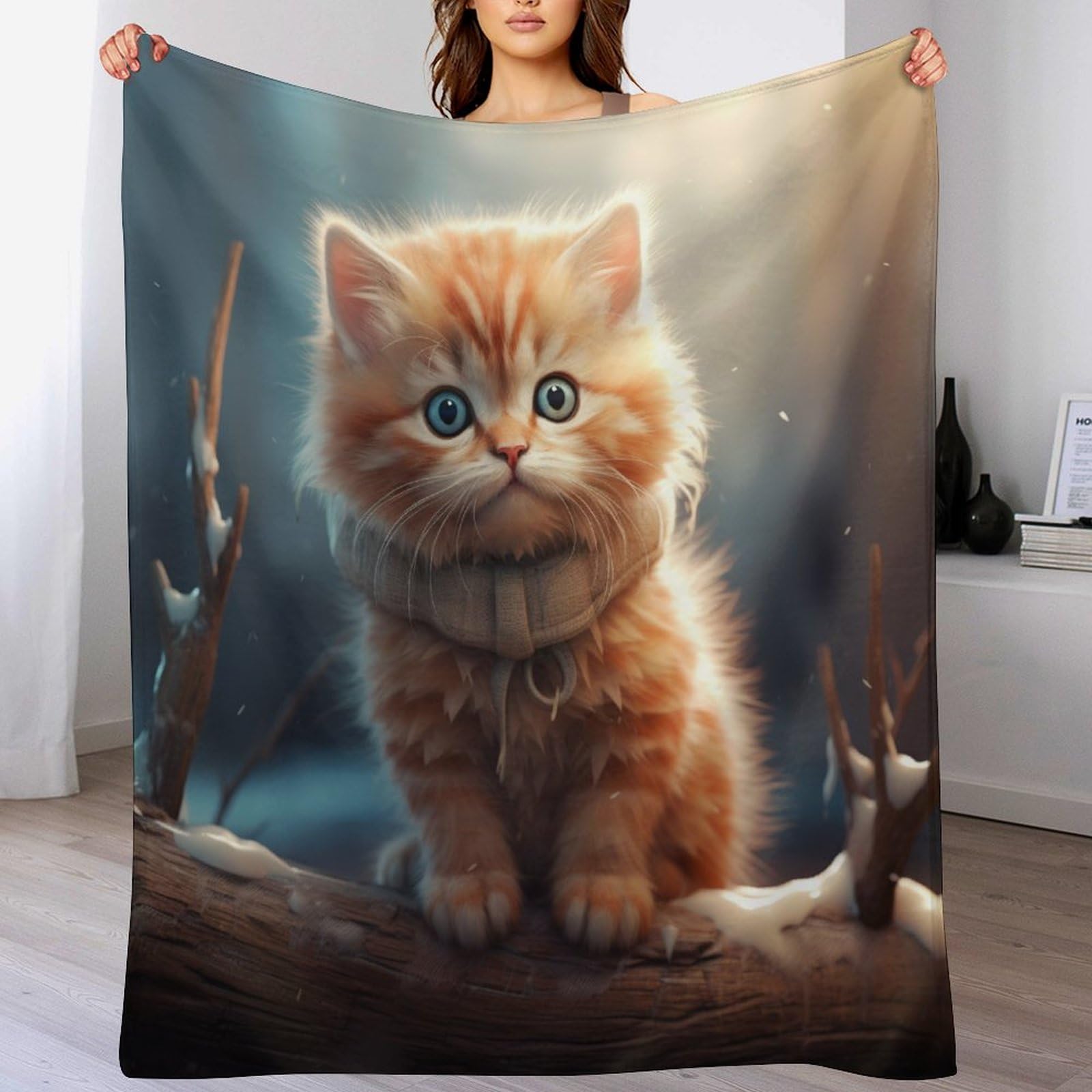 Couverture de canapé chat mignon en flannel douce pour lit et fauteuil de salon 100x130cm
